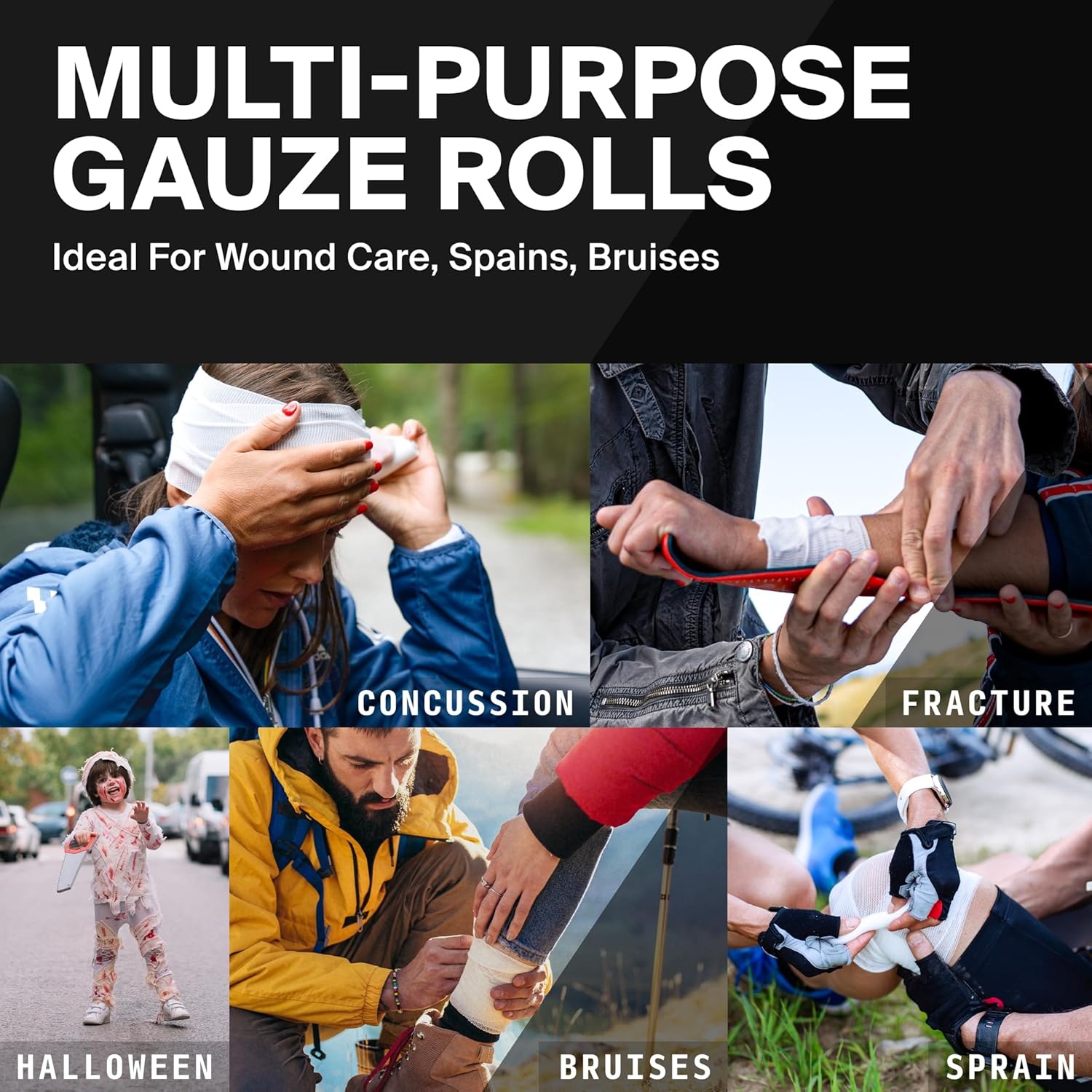 image:imageSurviveX 4 Stretch Gauze Roll Conforming Medical Bandage Wrap for Wound Care First Aid and Injury Dressing 10 Count24 Pack