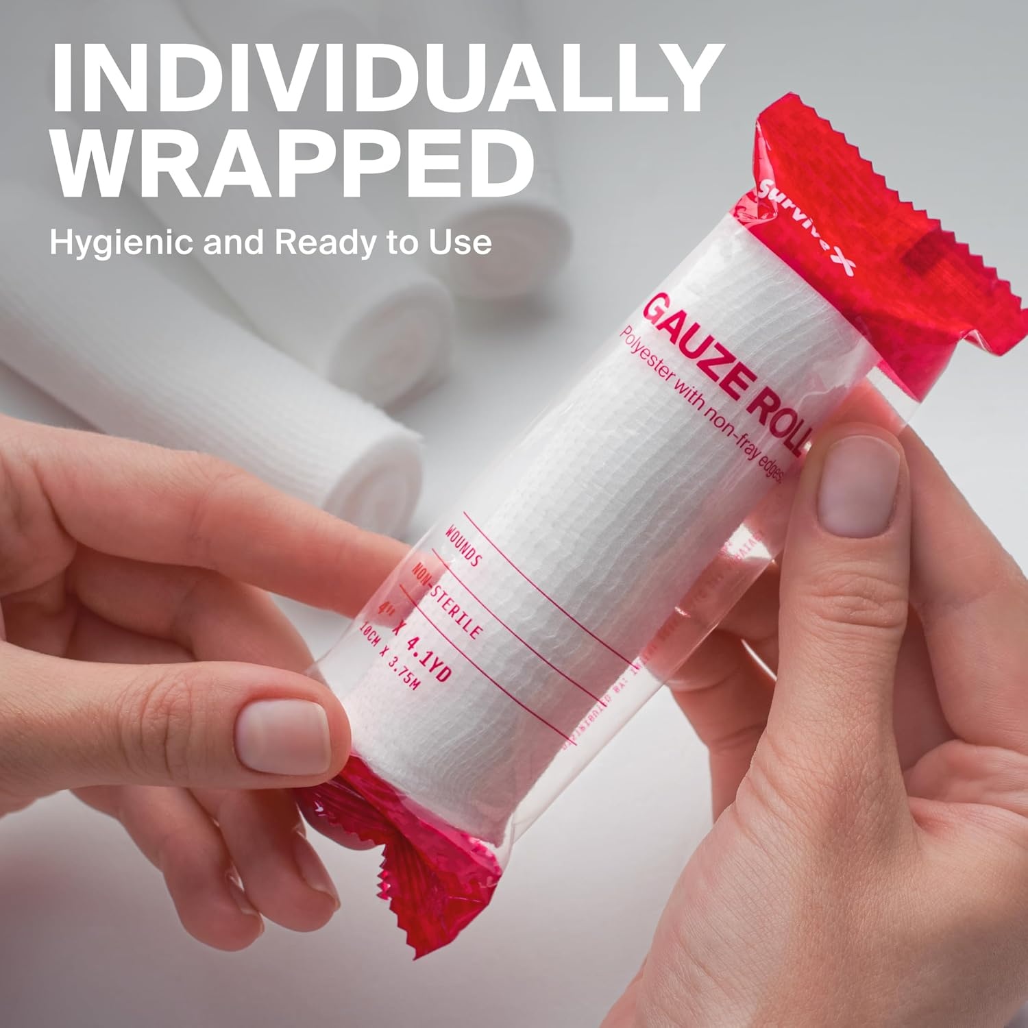 image:imageSurviveX 4 Stretch Gauze Roll Conforming Medical Bandage Wrap for Wound Care First Aid and Injury Dressing 10 Count24 Pack