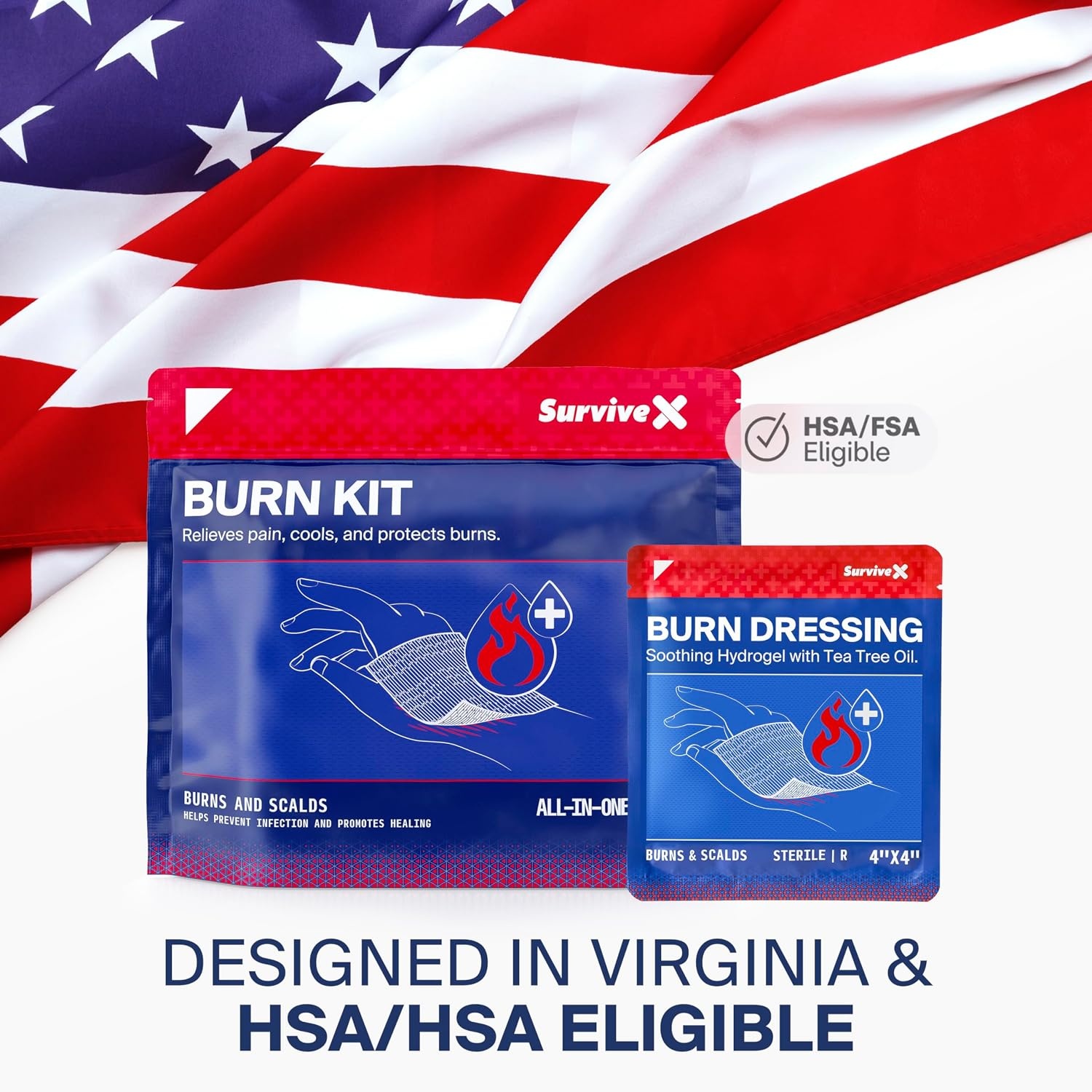 image:imageSurviveX Burn Dressing Kit with Tea Tree Oil Hydrogel Burn Pads Cooling Gels NonAdhesive Dressings amp Gauze Complete First Aid Accessory for Instant Cooling Soothing amp Burn ReliefKit