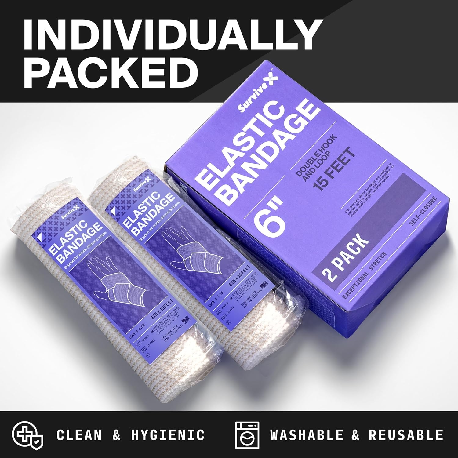 image:imageSurviveX HighPerformance Elastic Bandage Wrap Reusable Compression Bandage Wrap for Leg Ankle Wrist Knee Self Closing Design 4 Inch 2 Pack6 Pack