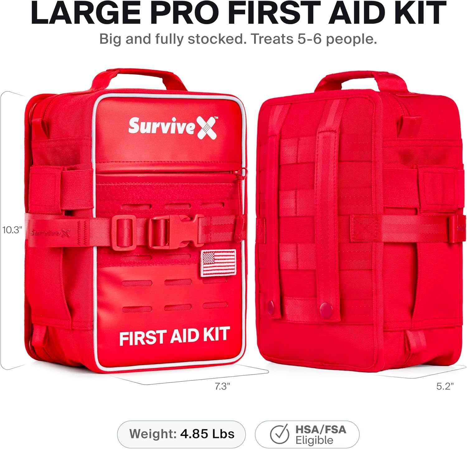 image:imageSurviveX Large Pro First Aid Kit for Car Travel amp Home Emergency Kit for Hiking Camping Backpacking and Outdoors Includes Zip Stitch Wound Closure Strips
