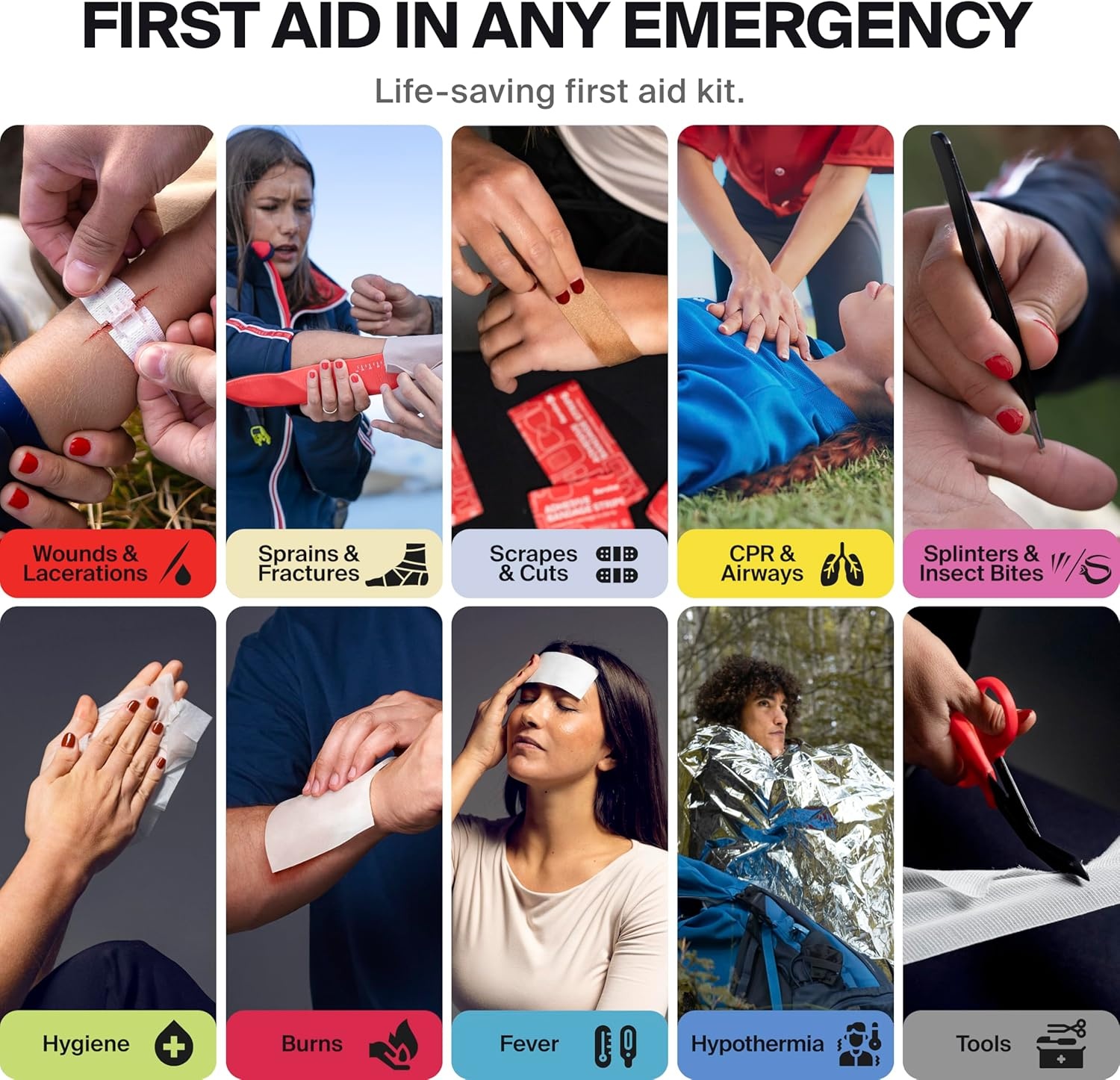 image:imageSurviveX Large Pro First Aid Kit for Car Travel amp Home Emergency Kit for Hiking Camping Backpacking and Outdoors Includes Zip Stitch Wound Closure Strips