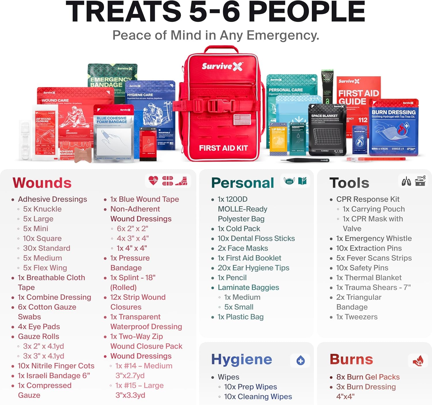 image:imageSurviveX Large Pro First Aid Kit for Car Travel amp Home Emergency Kit for Hiking Camping Backpacking and Outdoors Includes Zip Stitch Wound Closure Strips