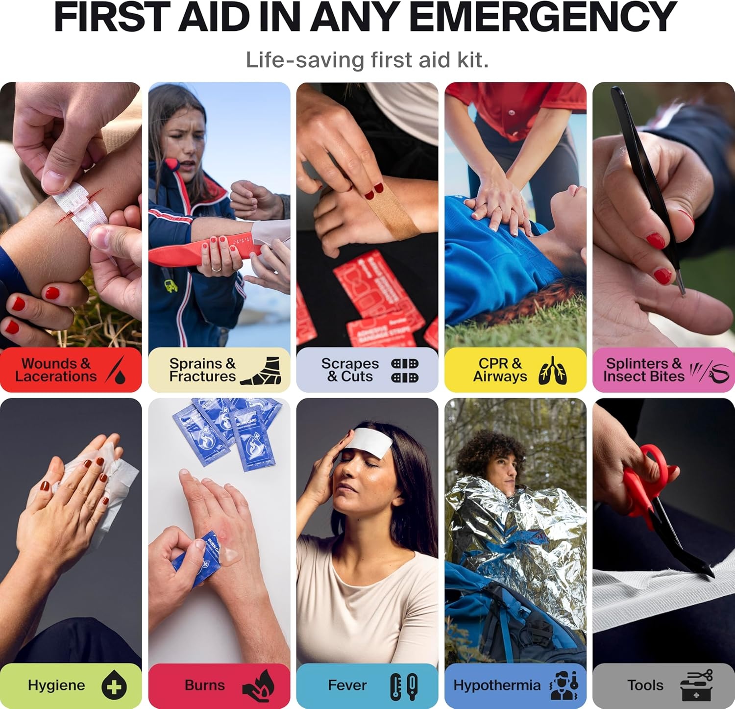 image:imageSurviveX Large Waterproof First Aid Kit for Car Travel amp Home Emergency Kit for Hiking Camping Backpacking and Outdoors Includes Zip Stitch Wound Closure Strips