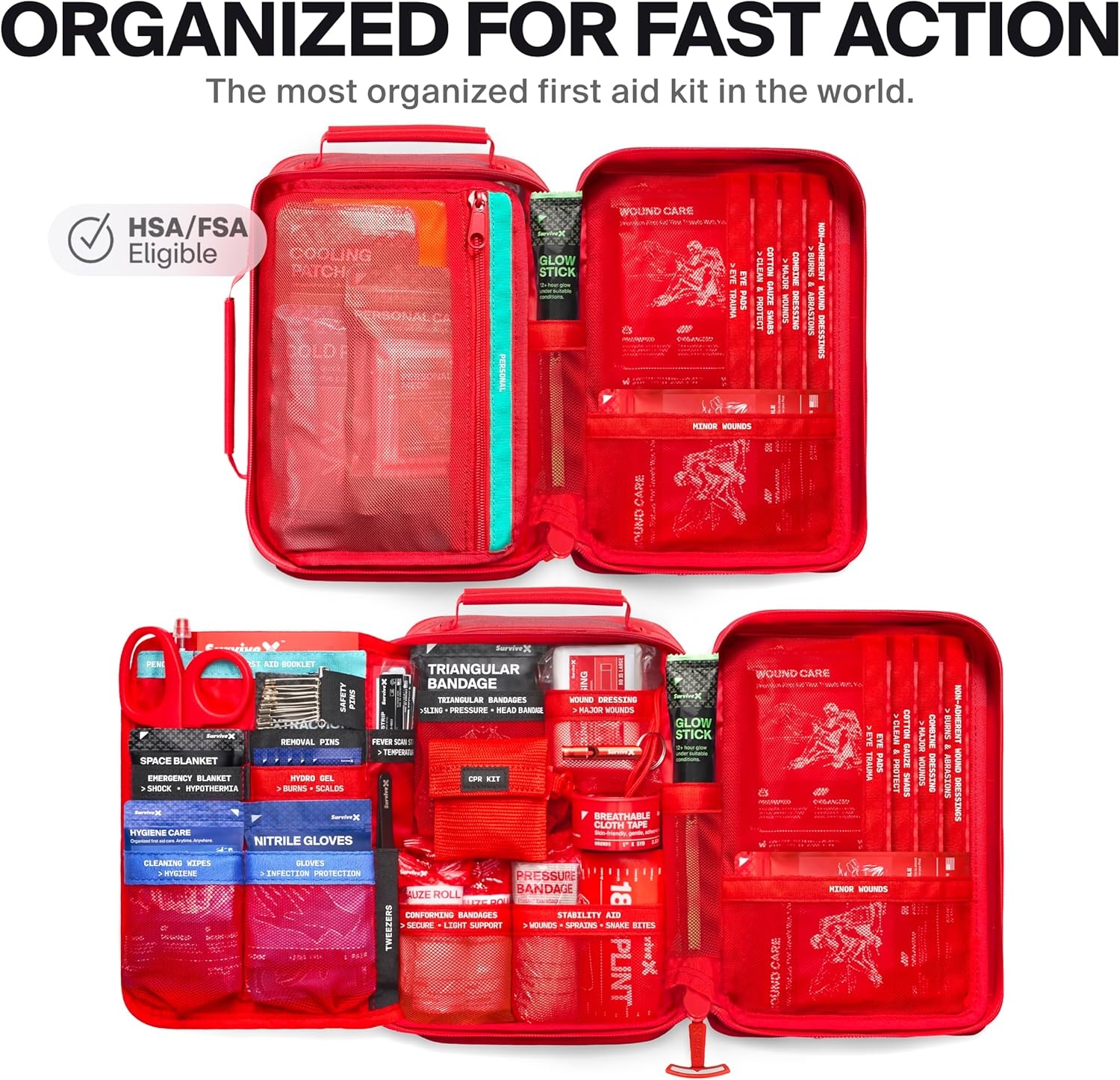 image:imageSurviveX Large Waterproof First Aid Kit for Car Travel amp Home Emergency Kit for Hiking Camping Backpacking and Outdoors Includes Zip Stitch Wound Closure Strips