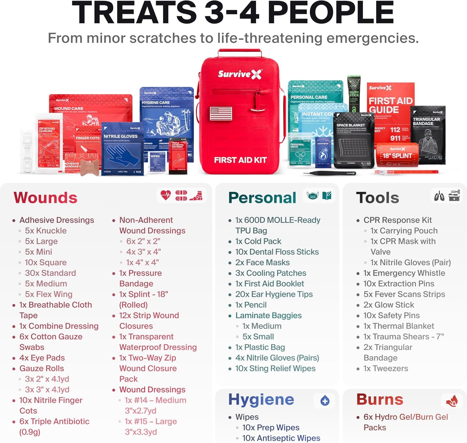 image:imageSurviveX Large Waterproof First Aid Kit for Car Travel amp Home Emergency Kit for Hiking Camping Backpacking and Outdoors Includes Zip Stitch Wound Closure Strips