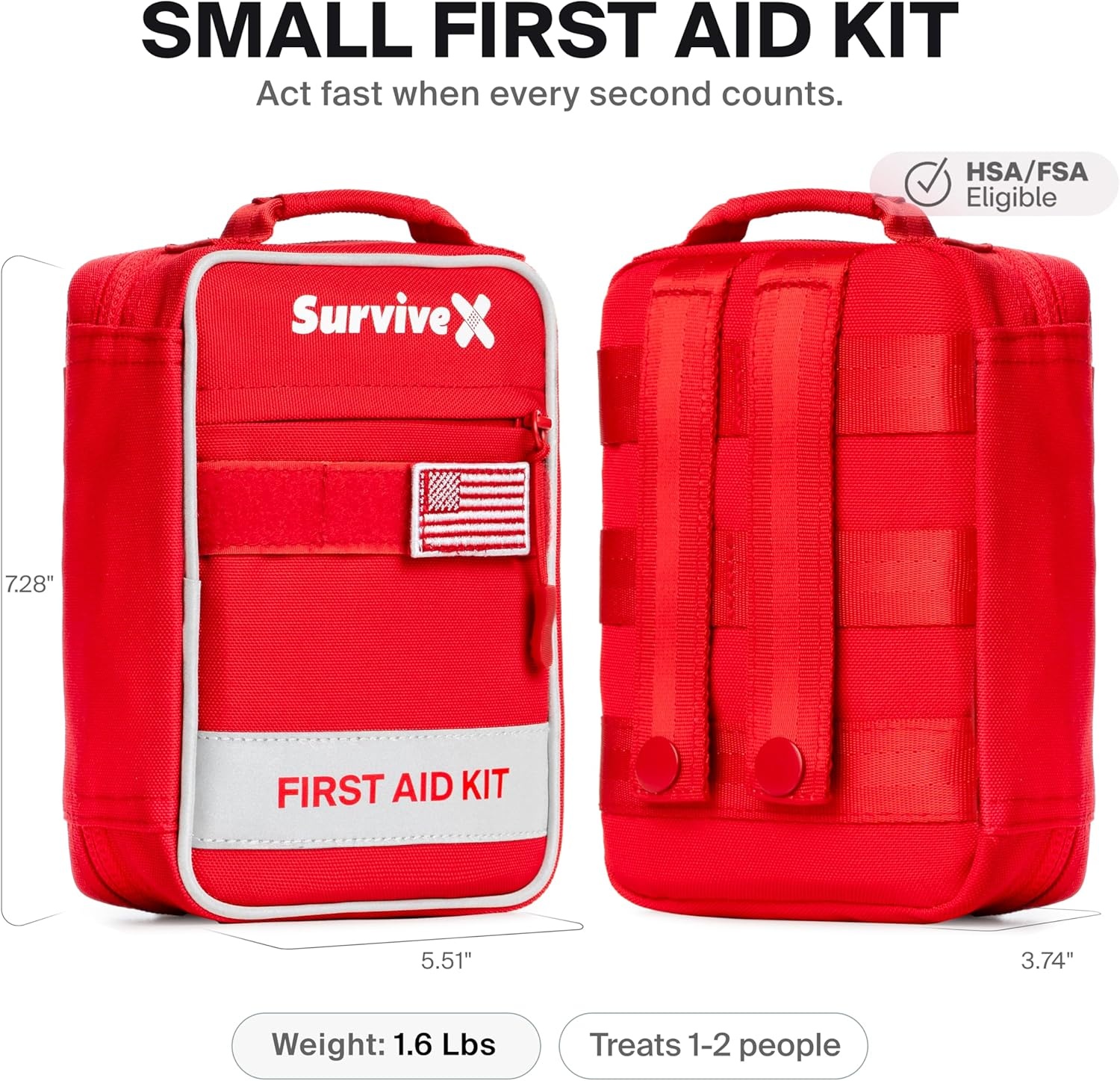 image:imageSurviveX Small First Aid Kit for Car Travel amp Home Emergency Kit for Hiking Camping Backpacking and Outdoors Includes Zip Stitch Wound Closure Strips