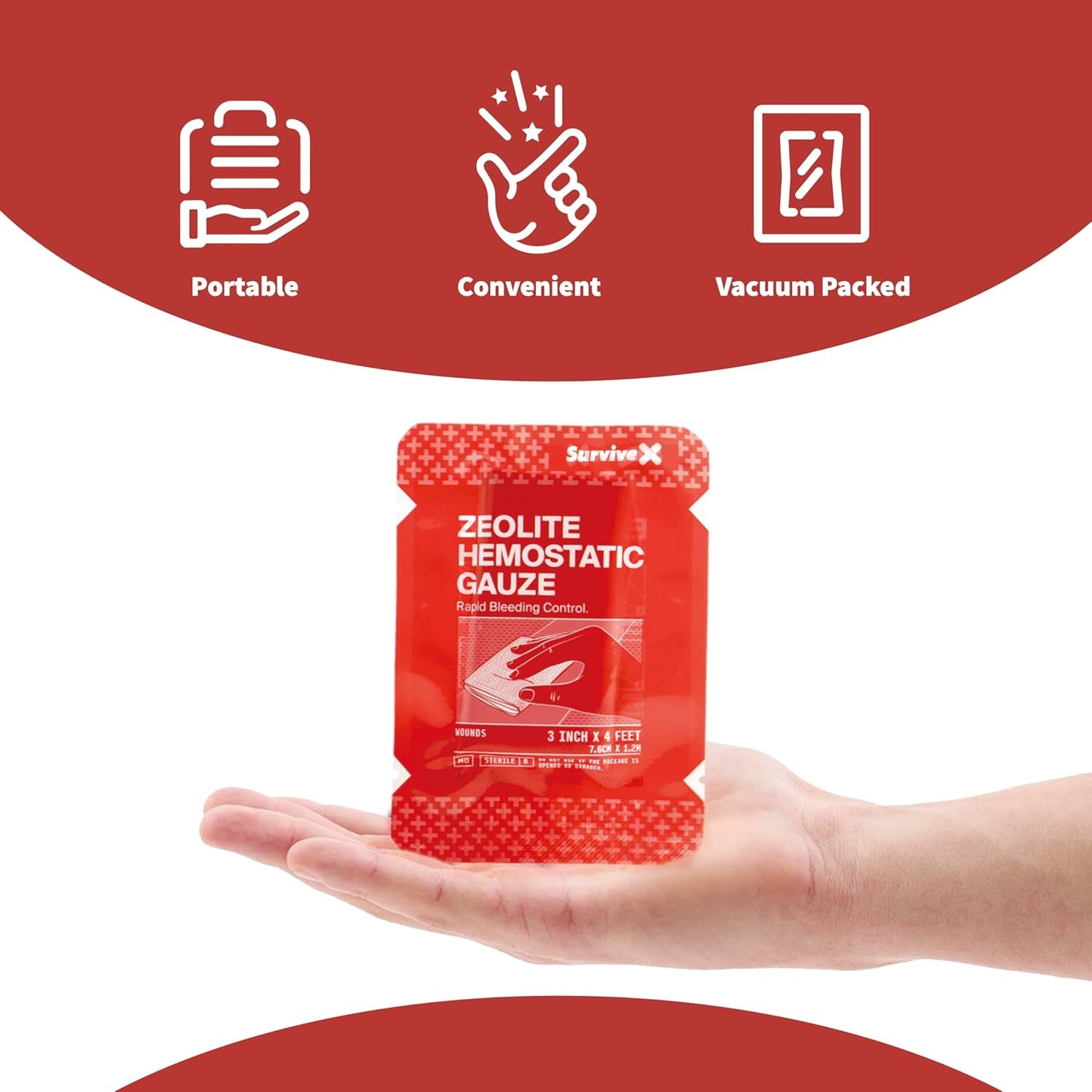 image:imageSurvivex Hemostatic Gauze Quick Blood Clotting Gauze for Wounds Trauma Kit Hemostatic Dressing 3 in x 4 FT 5 PCS5 Pack