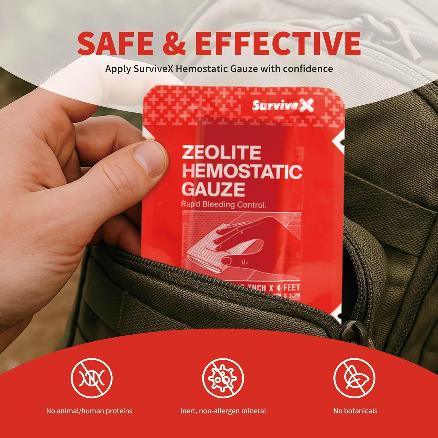 image:imageSurvivex Hemostatic Gauze Quick Blood Clotting Gauze for Wounds Trauma Kit Hemostatic Dressing 3 in x 4 FT 5 PCS5 Pack