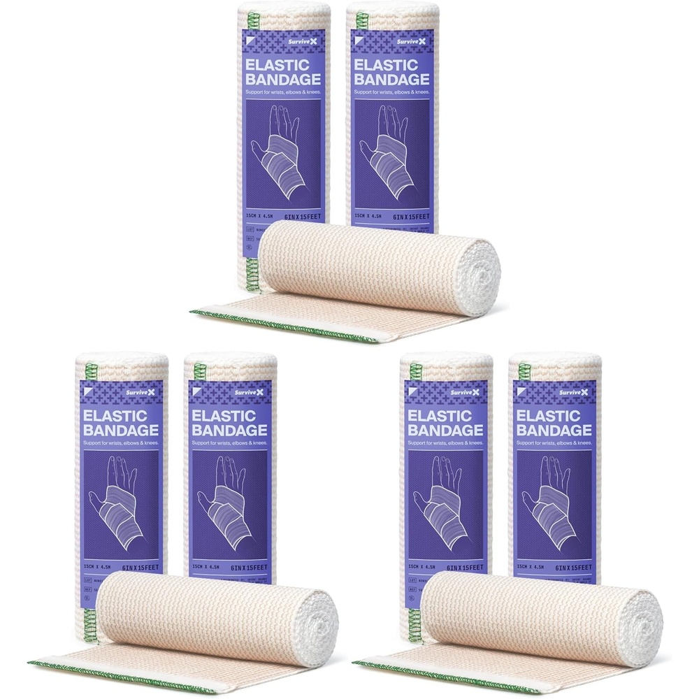 image:imageSurviveX HighPerformance Elastic Bandage Wrap Reusable Compression Bandage Wrap for Leg Ankle Wrist Knee Self Closing Design 4 Inch 2 Pack6 Pack