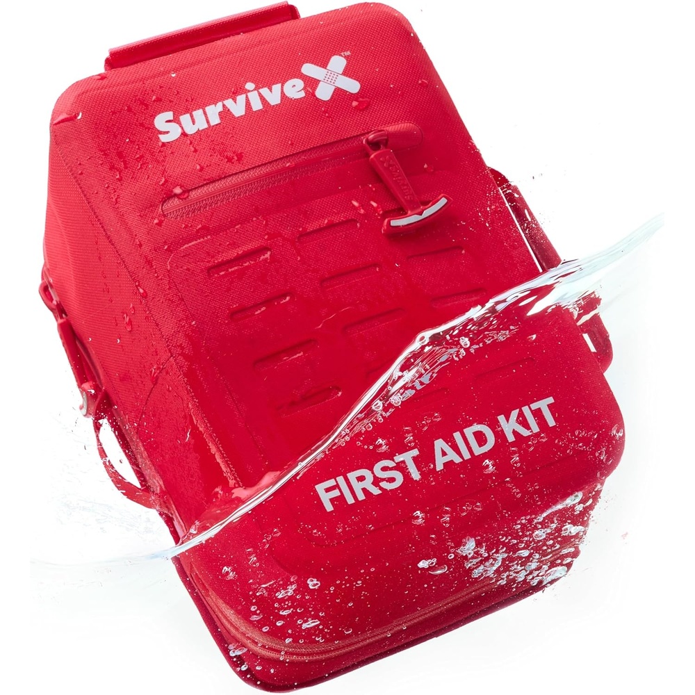 image:imageSurviveX Large Waterproof First Aid Kit for Car Travel amp Home Emergency Kit for Hiking Camping Backpacking and Outdoors Includes Zip Stitch Wound Closure Strips
