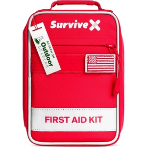 image:imageSurviveX Small First Aid Kit for Car Travel amp Home  Emergency Kit for Hiking Camping Backpacking and Outdoors  Includes Zip Stitch Wound Closure Strips